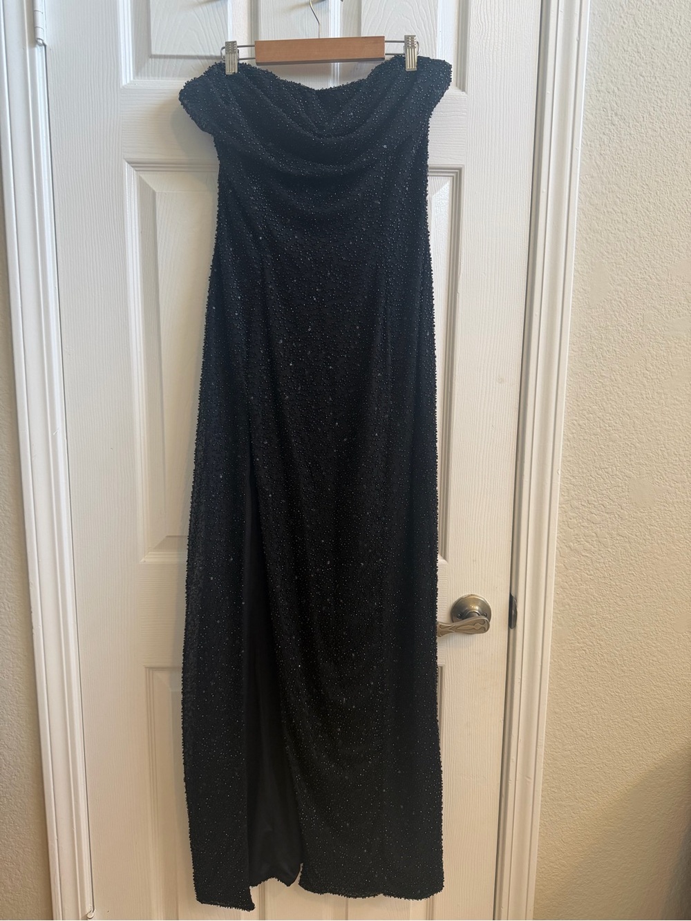 Oh Polly Black Strapless Beaded Evening Dress